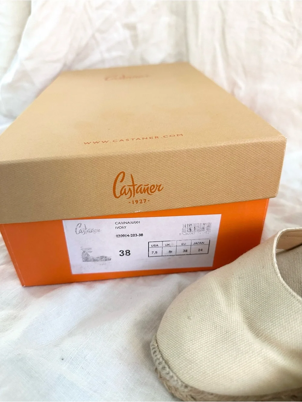 Castaner Cream Canvas Espadrille Wedge Sandals with Ankle Ties